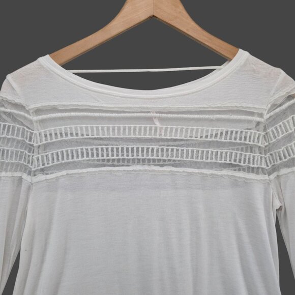 Free People Sheer Top Womens White Mesh Panel Long Sleeve Viscose Pullover Sz S - Picture 4 of 11